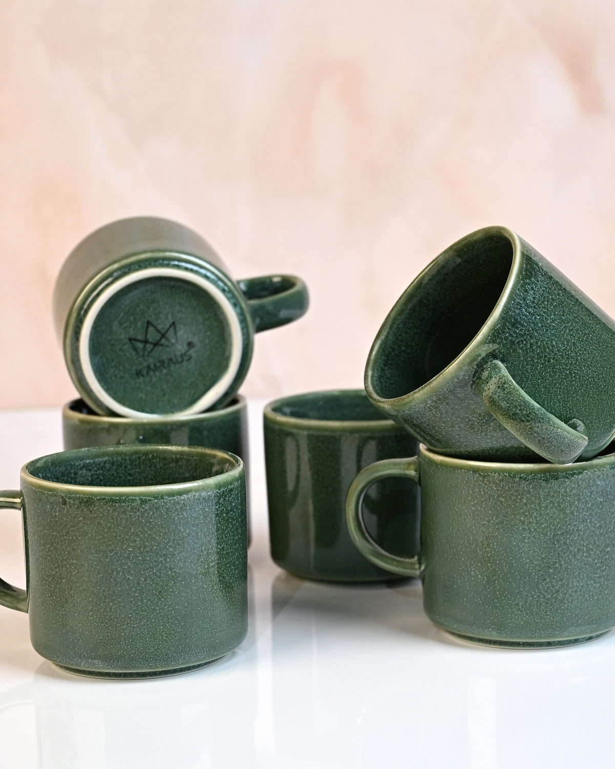 Forest Green New Bone China Tea Cups Set of 6