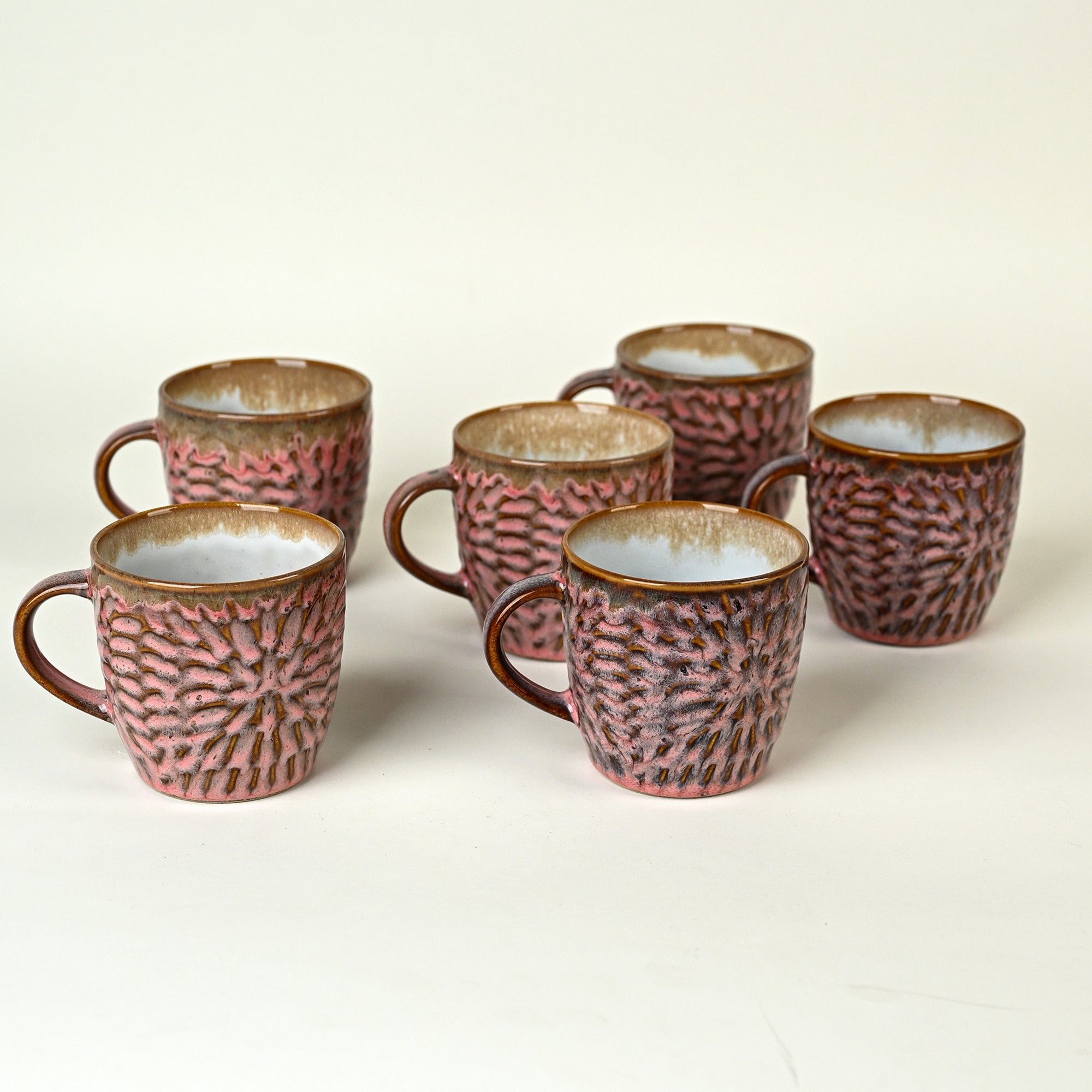 Dusty Rose Pink Ceramic Tea Cup Set of 6