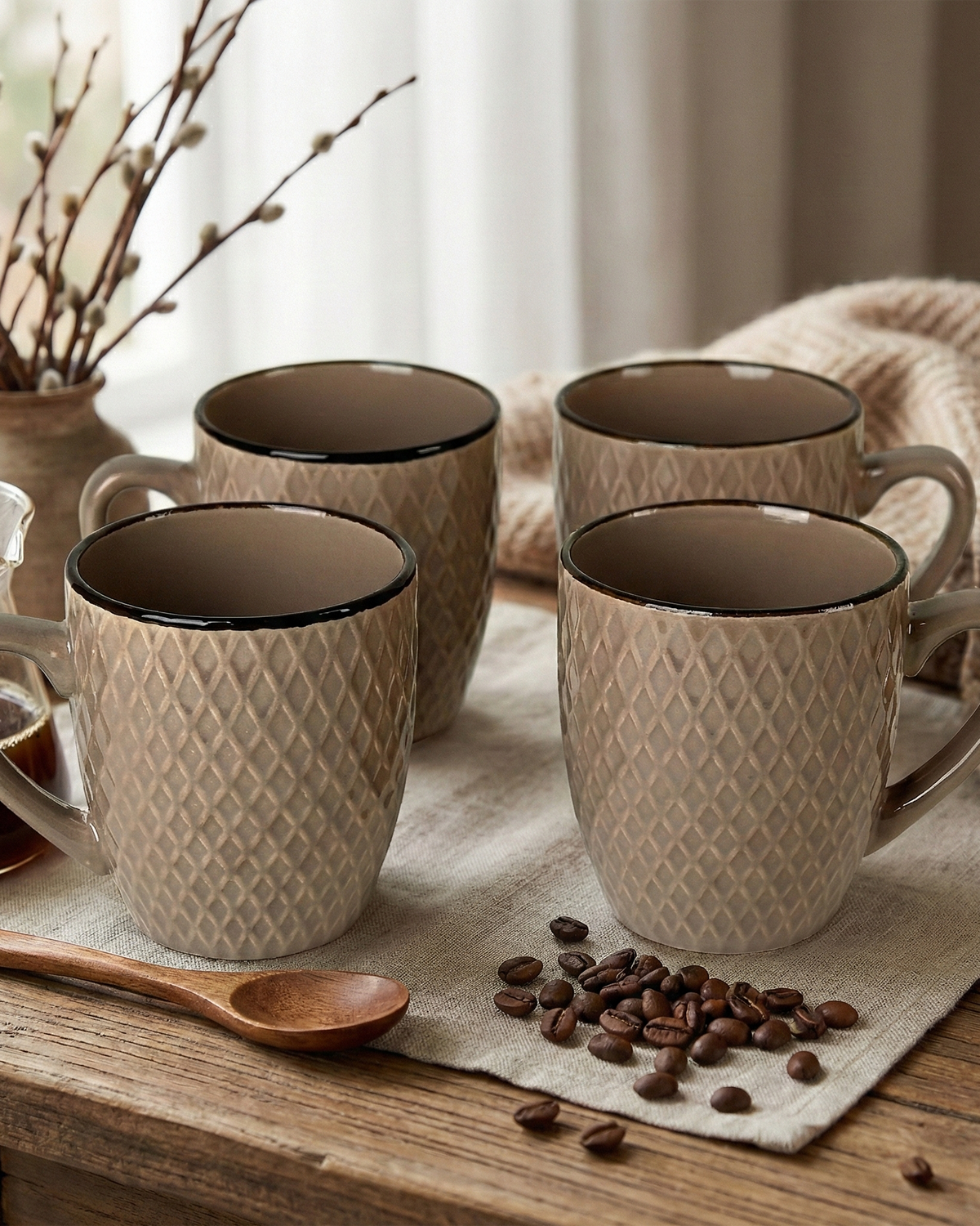 Earthy Brown Patterned Ceramic Cup