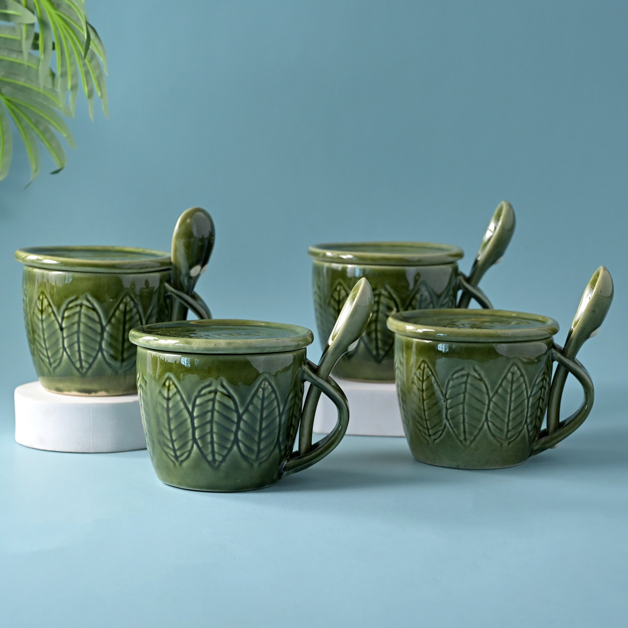 Green Bliss Ceramic Cup Set of 4