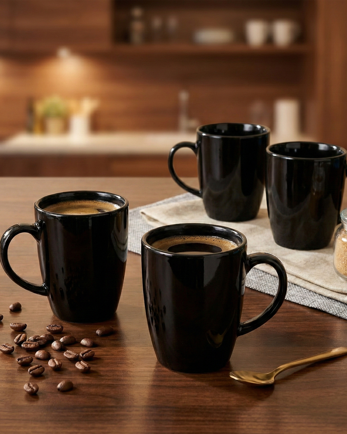 Luxe Black Ceramic Coffee Mug Set of 4 – Kairaus