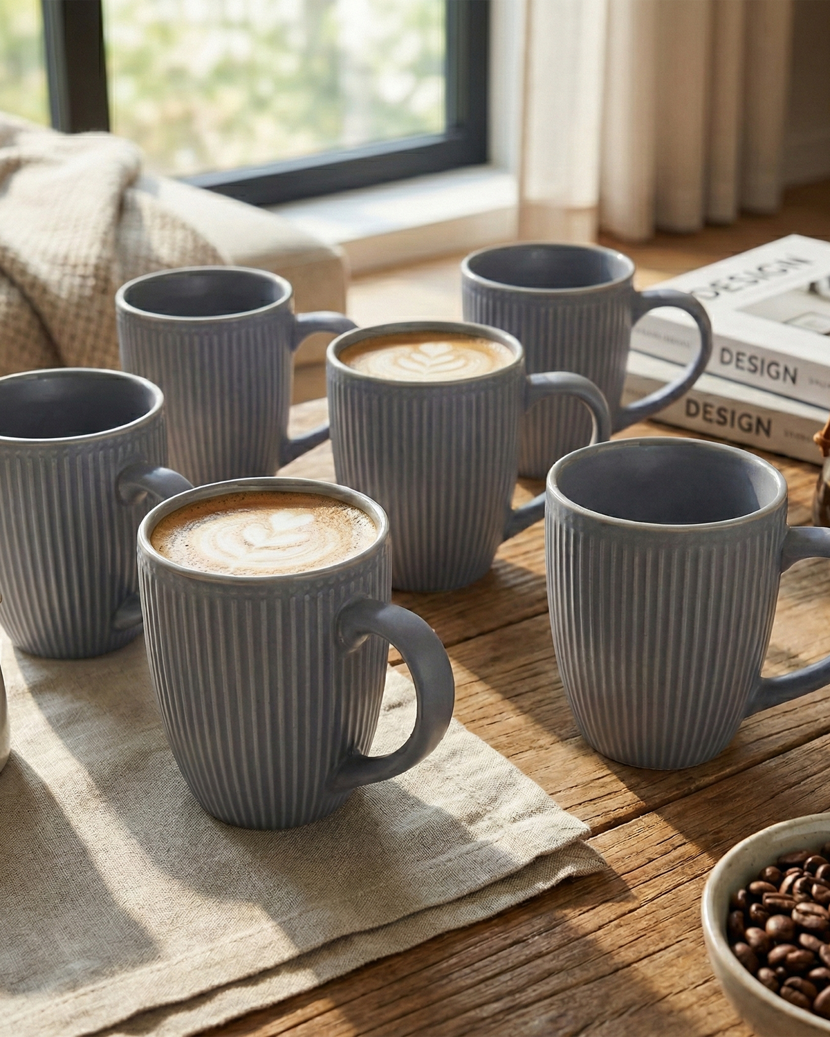Slate Blue Ceramic Coffee Mug Set of 6