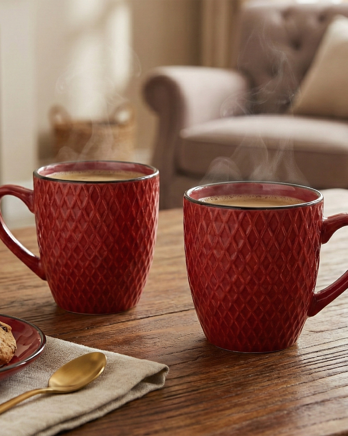 Merlot Love Patterned Ceramic Coffee Mug Set of 2