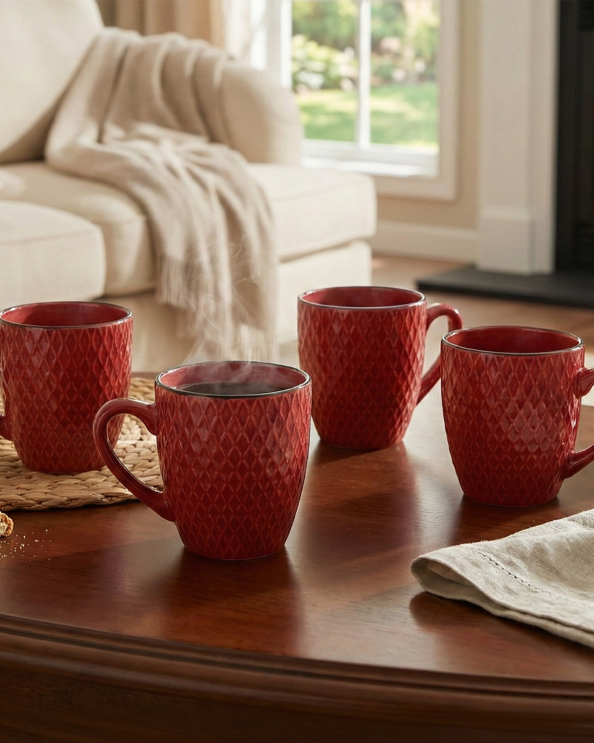 Merlot Love Patterned Ceramic Coffee Mug Set of 4