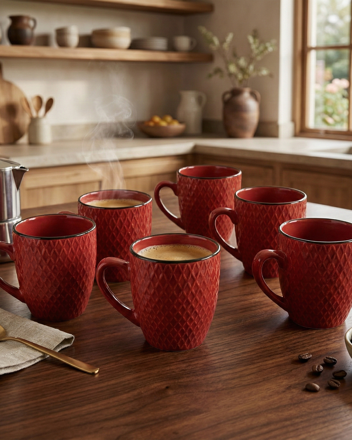 Merlot Love Patterned Ceramic Coffee Mug Set of 6