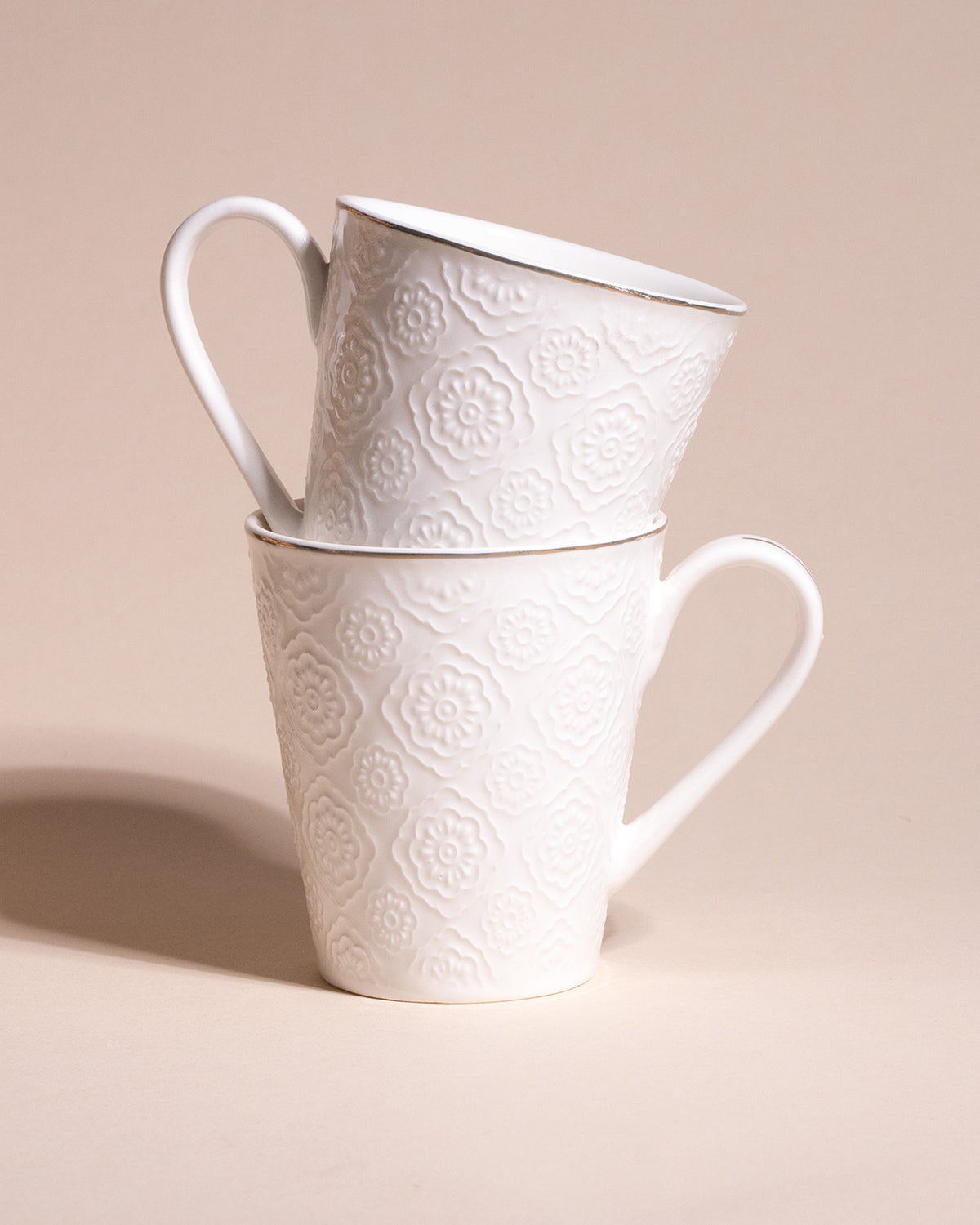 Minimalist White Floral Tea Cups Set of 2