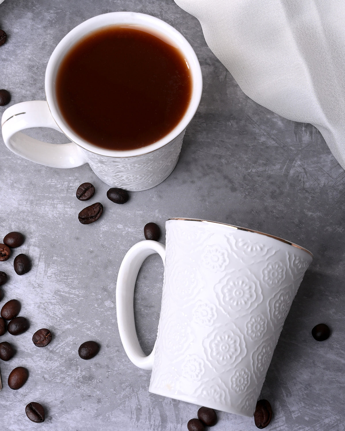 Minimalist White Floral Tea Cups Set of 2