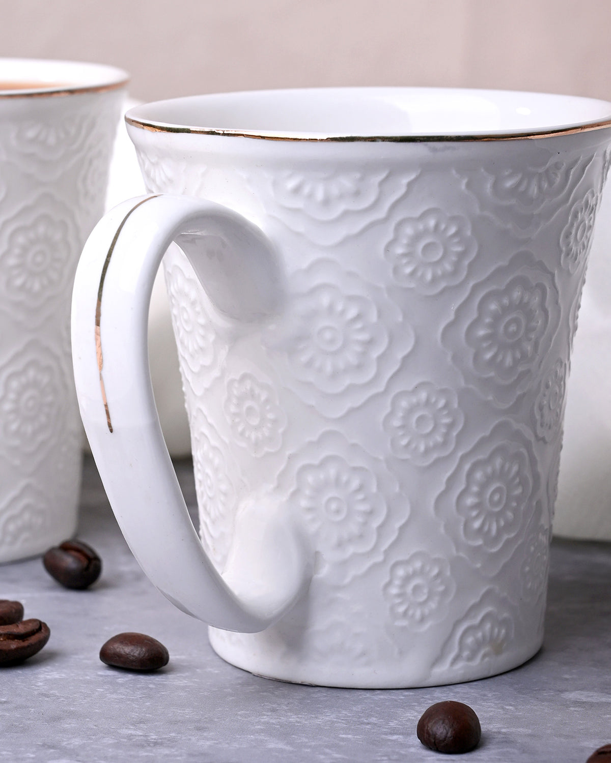 Minimalist White Floral Tea Cups