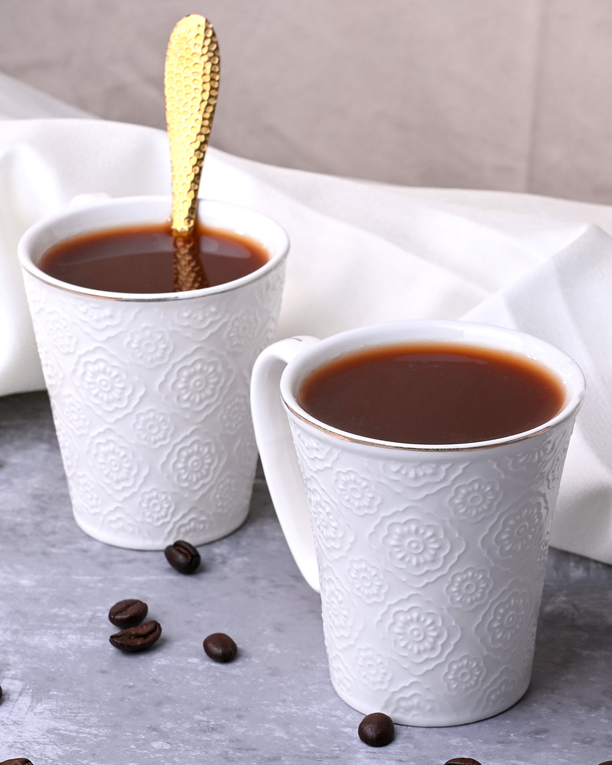 Minimalist White Floral Tea Cups