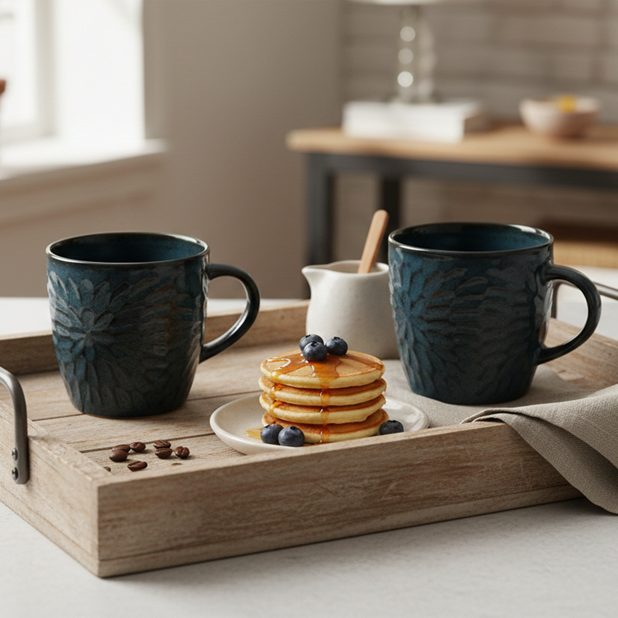 Mosaic Denim Ceramic Tea Cup Set of 2