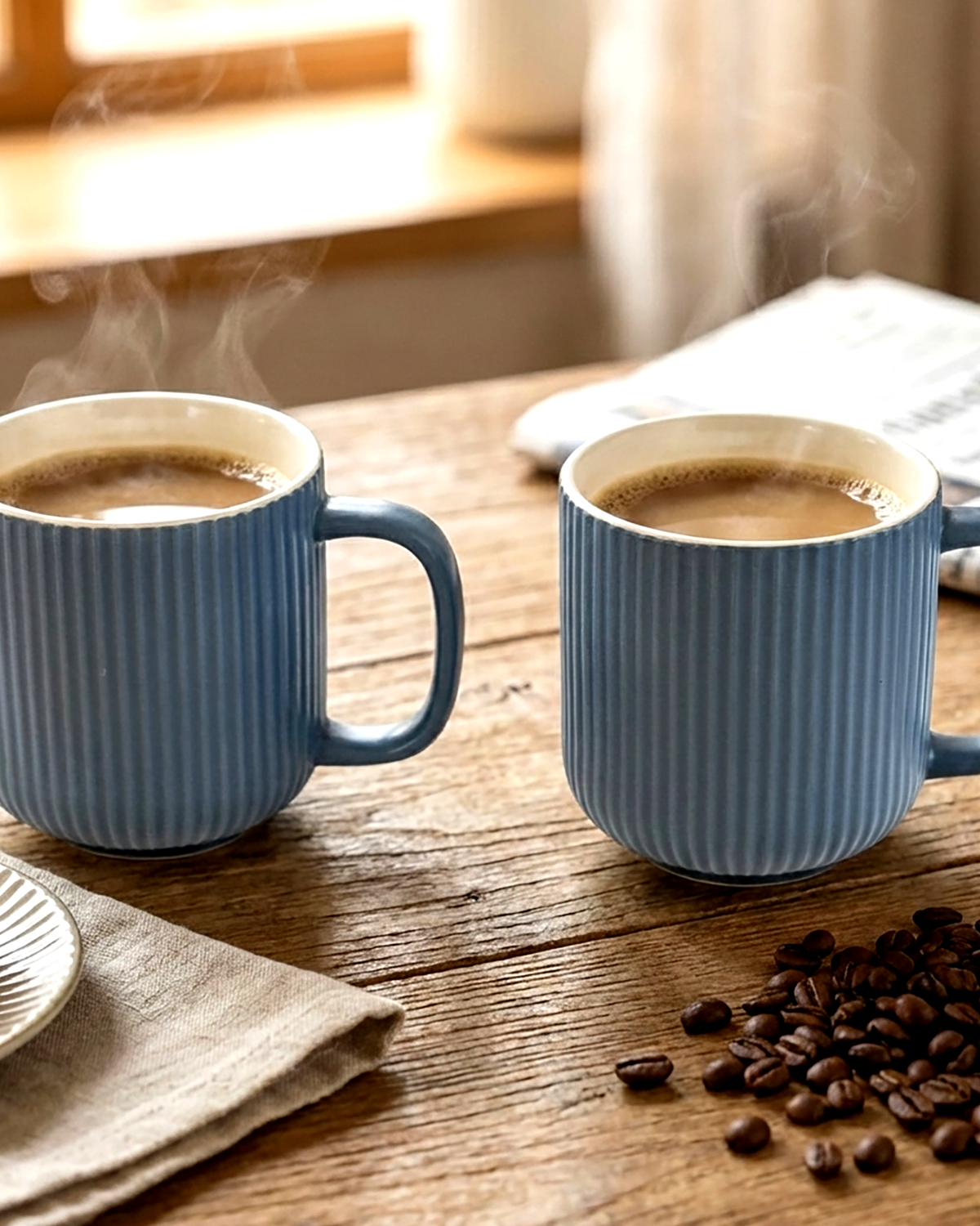 Oceanic Ribbed New Bone China Coffee Mug Set of 2