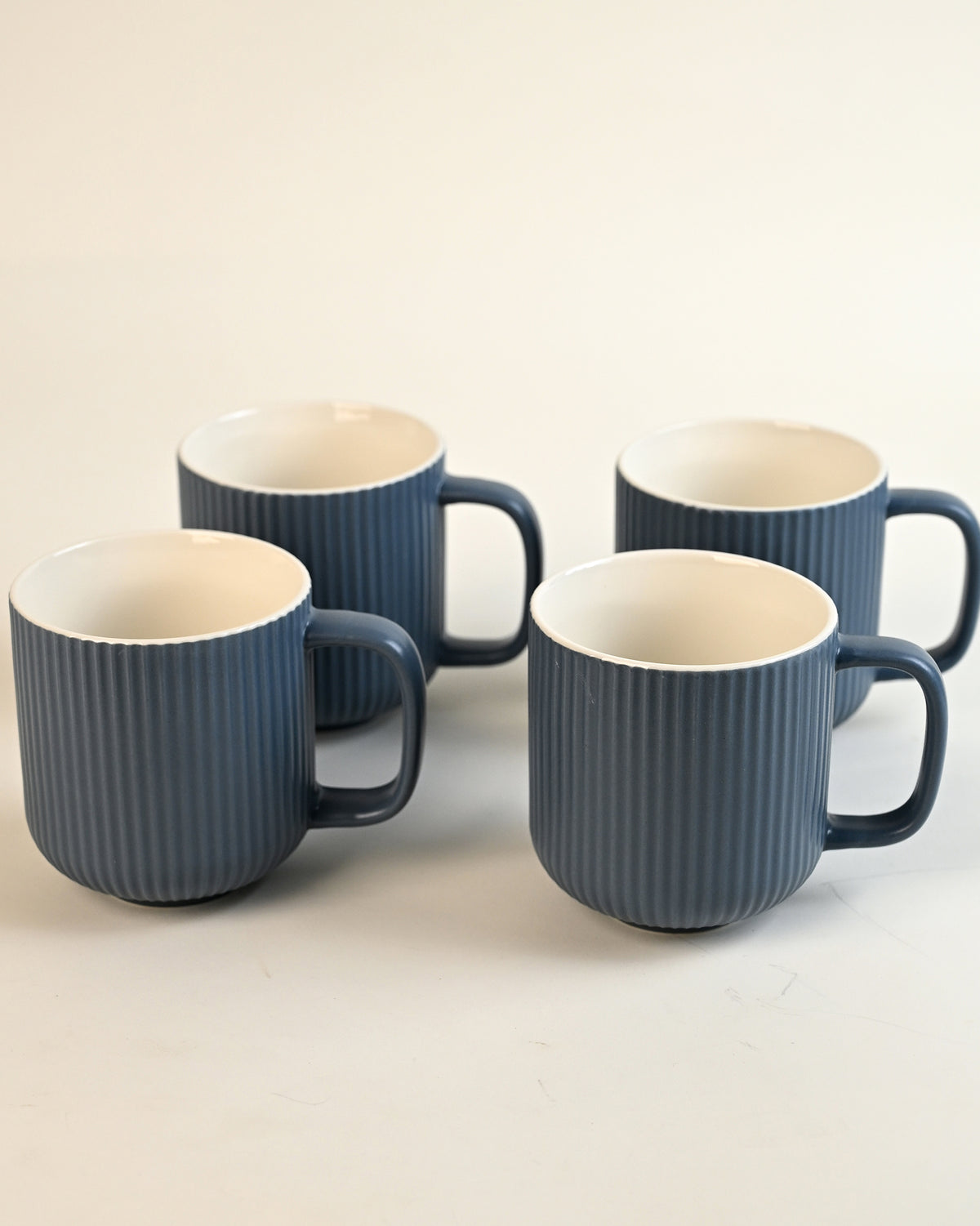 Oceanic Ribbed New Bone China Coffee Mug Set of 4