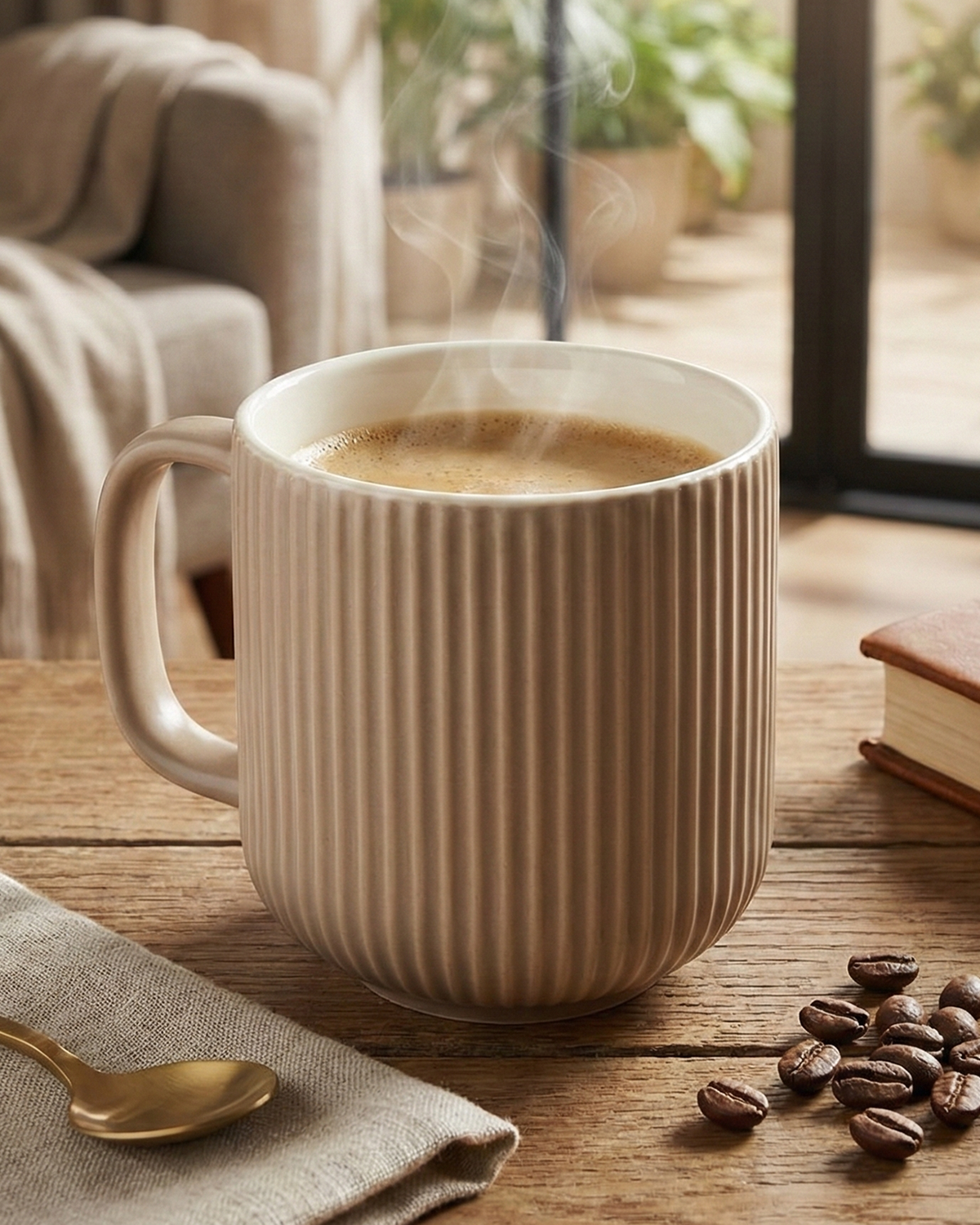 Earthy Ribbed New Bone China Coffee Mug