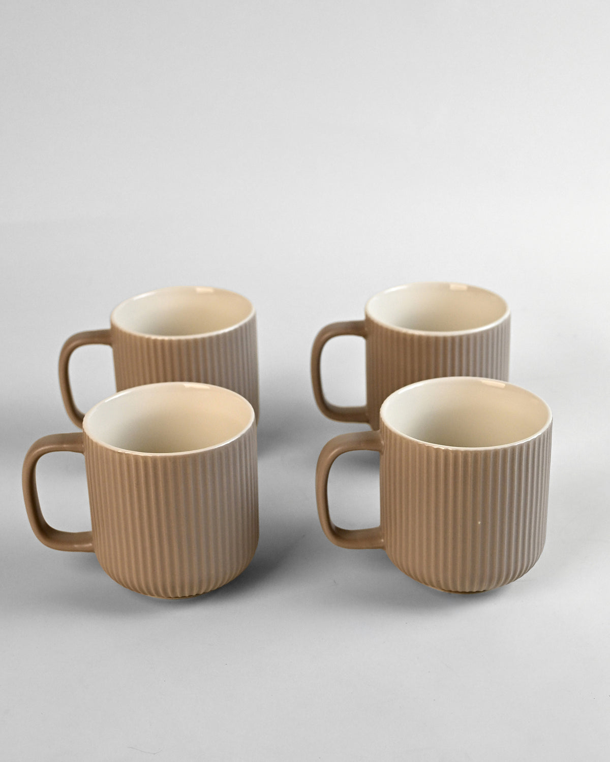 Earthy Ribbed New Bone China Coffee Mug Set of 4