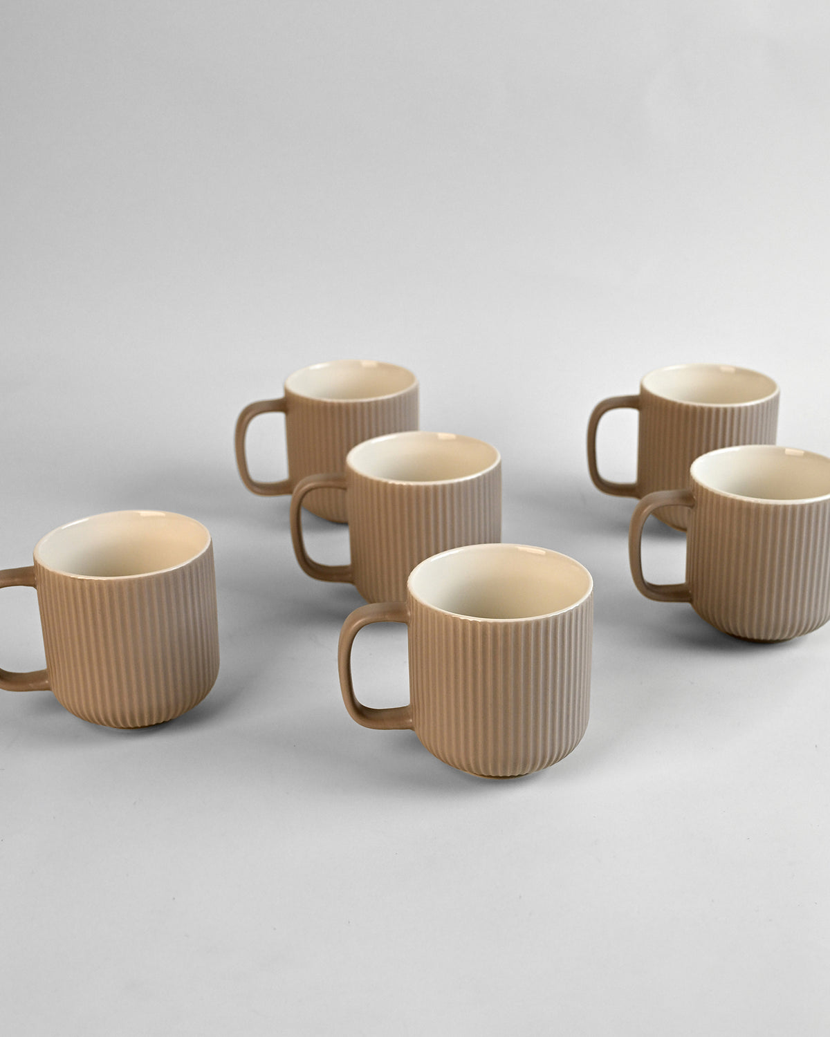 Earthy Ribbed New Bone China Coffee Mug Set of 6