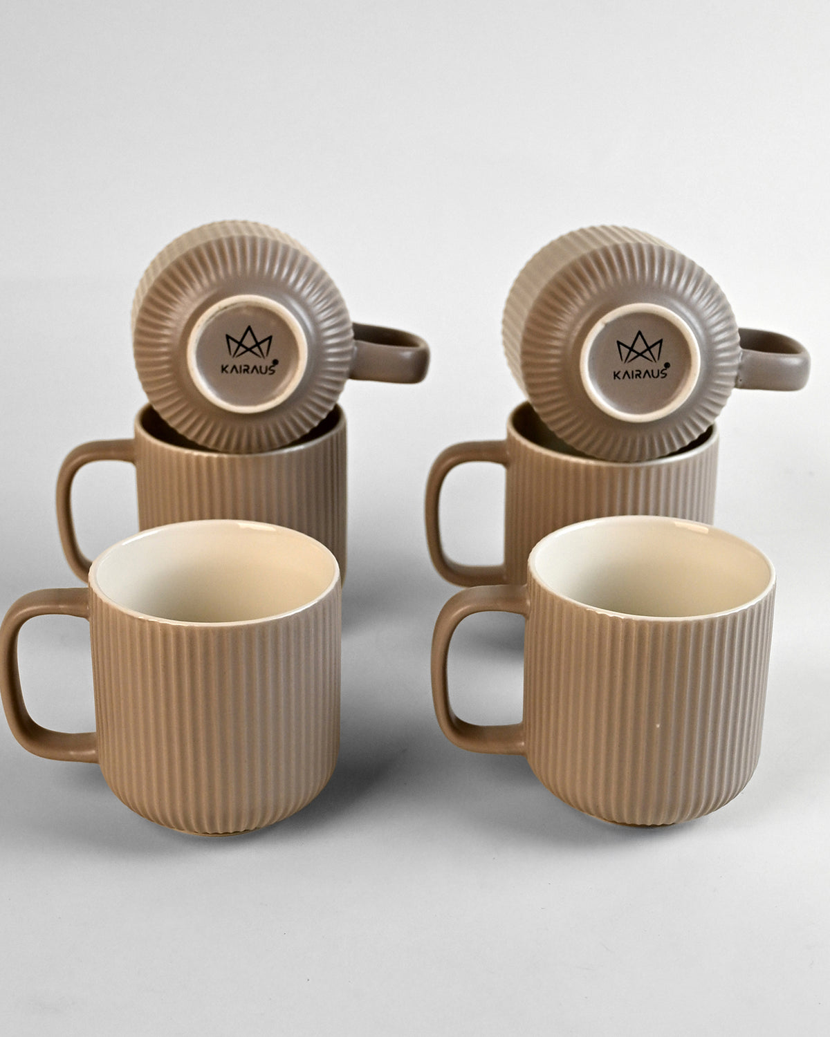 Earthy Ribbed New Bone China Coffee Mug Set of 6