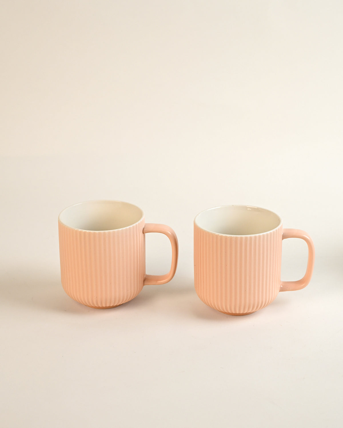 Misty Rose Ribbed New Bone China Coffee Mug Set of 2