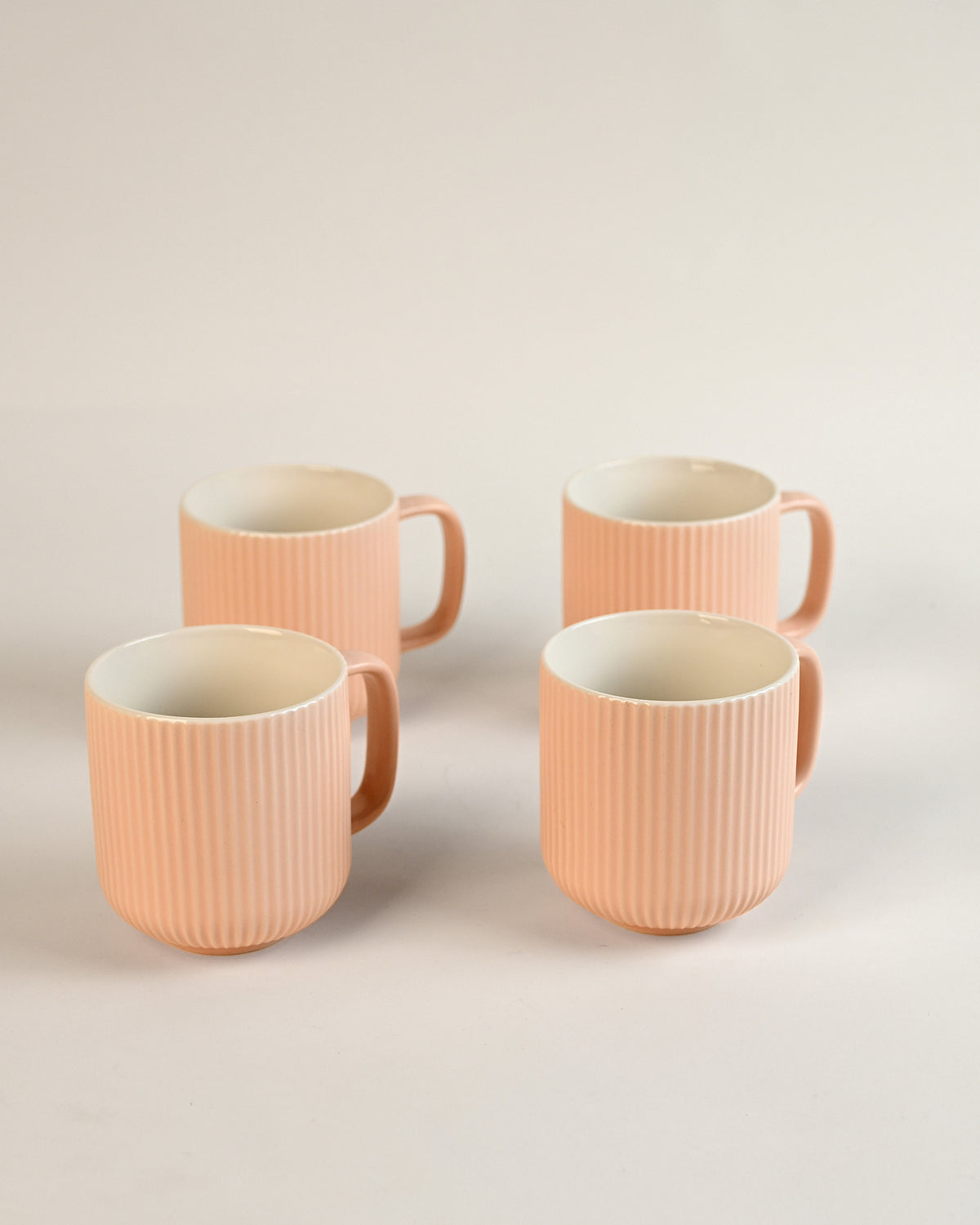 Misty Rose Ribbed New Bone China Coffee Mug Set of 4