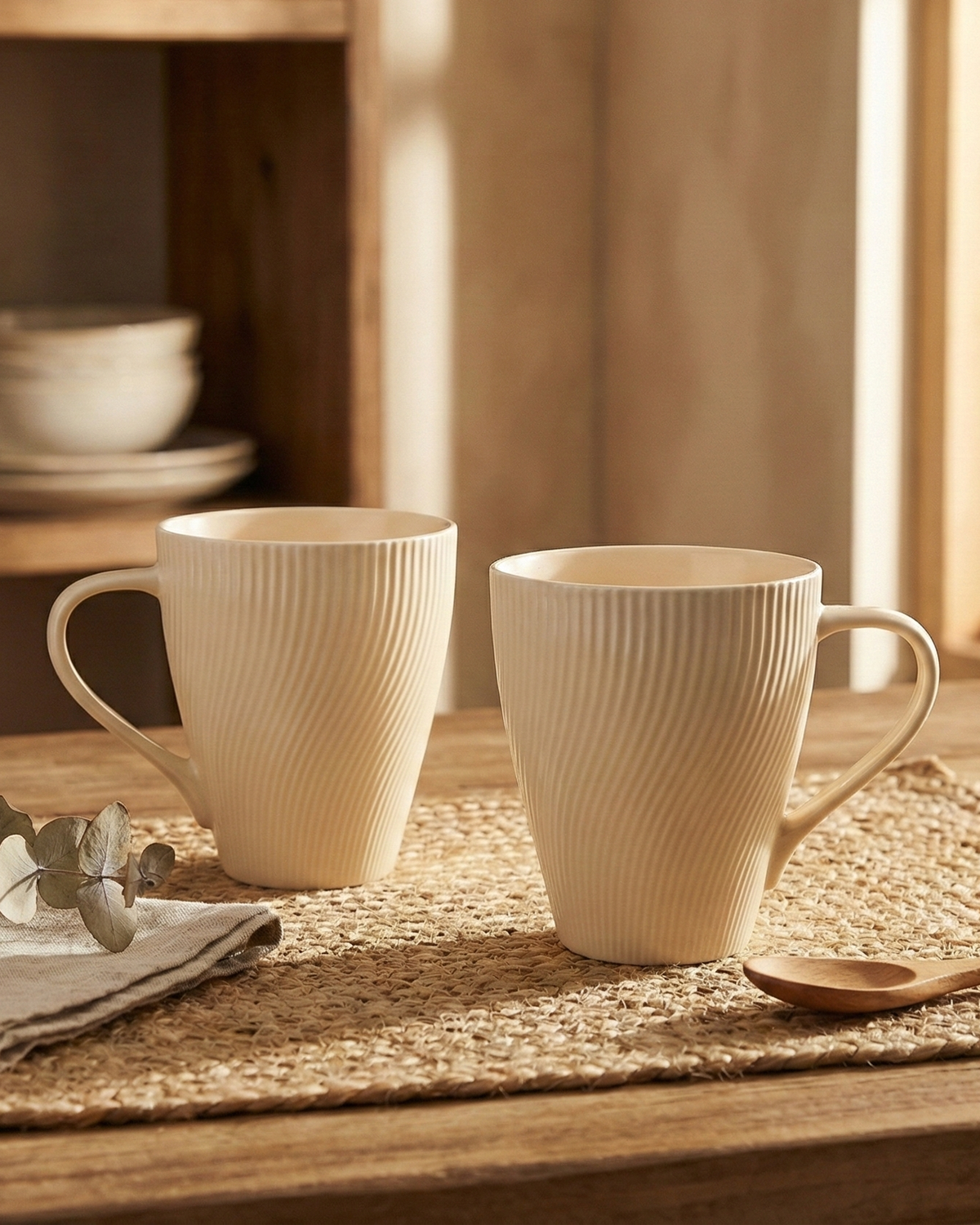 Pale Peach Unique New Bone China Coffee Mug Set of 2