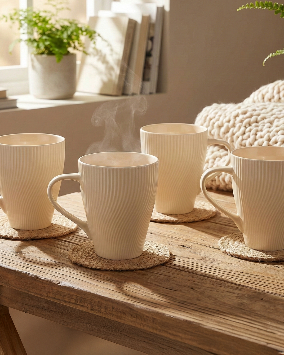 Pale Peach Unique New Bone China Coffee Mug Set of 4