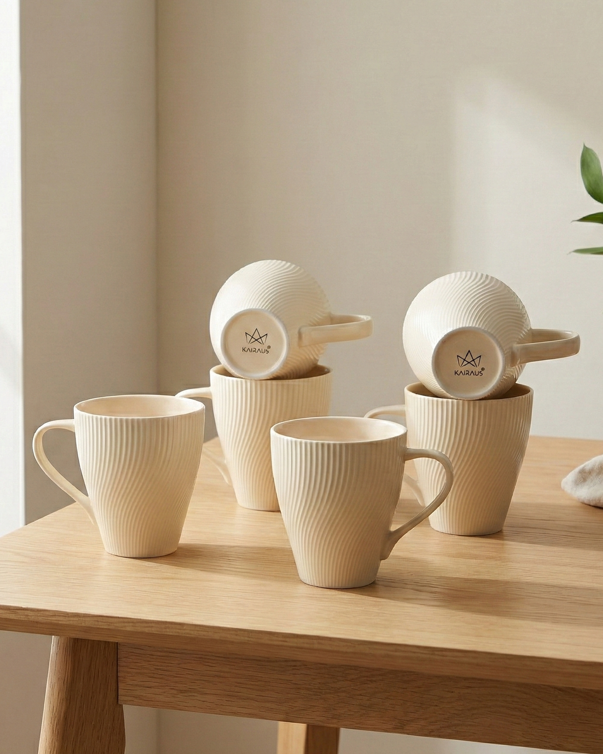 Pale Peach Unique New Bone China Coffee Mug Set of 6