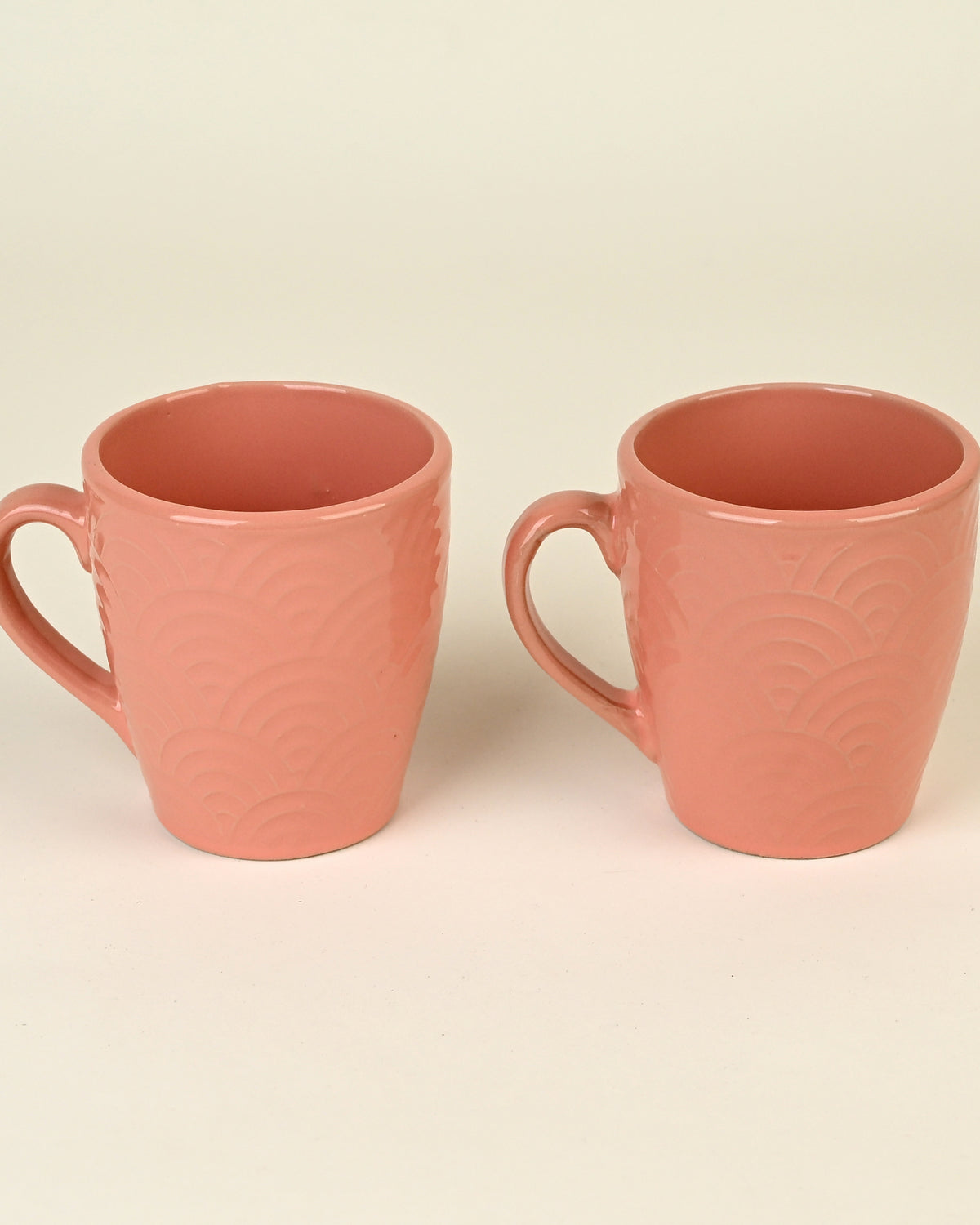Peachy Coral Pink Ceramic Coffee Mug Set of 2