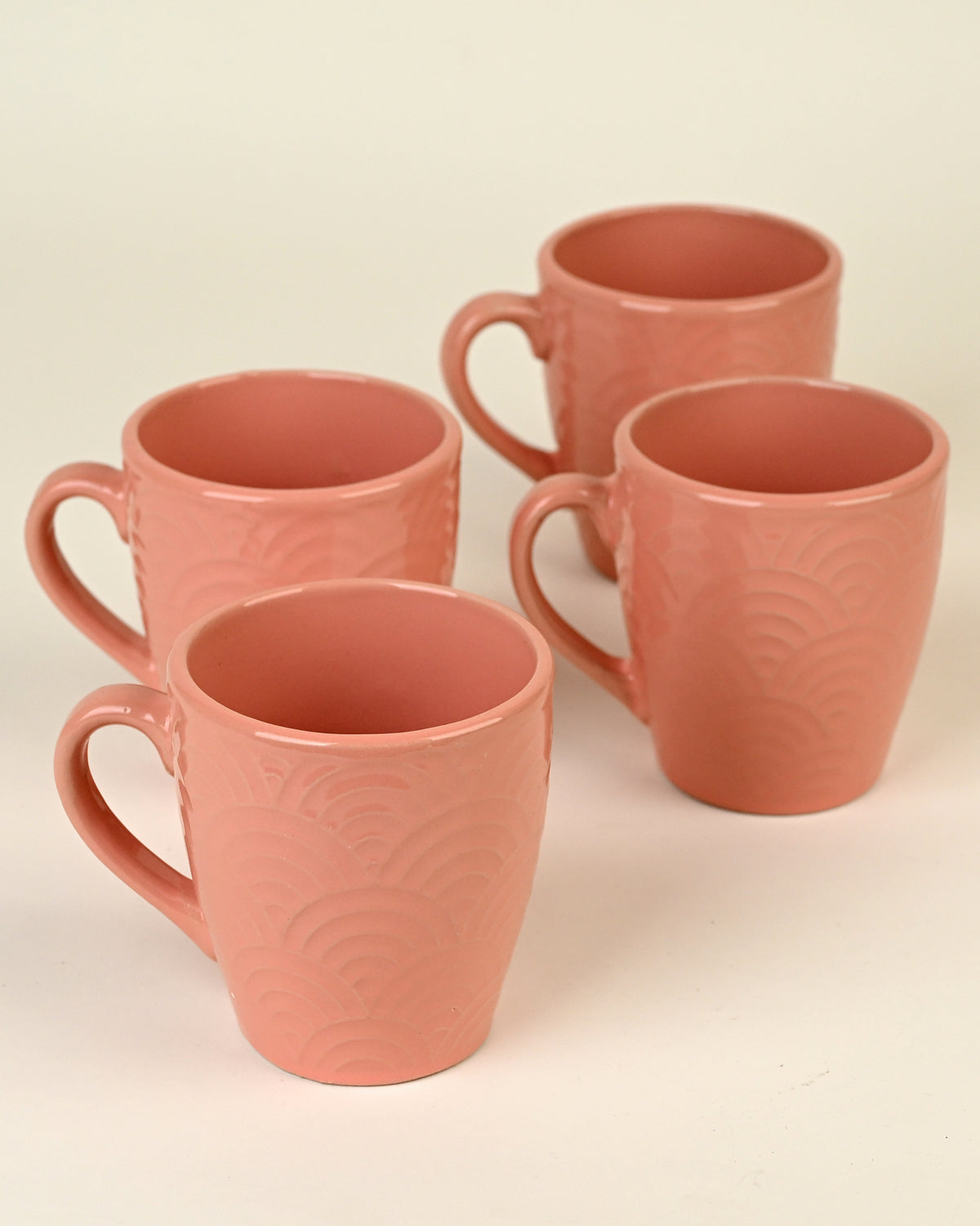 Peachy Coral Pink Ceramic Coffee Mug Set of 4
