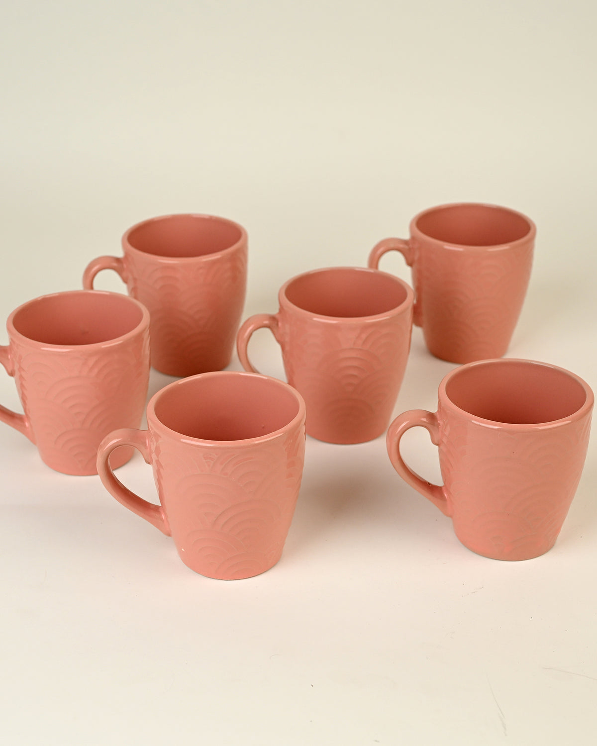Peachy Coral Pink Ceramic Coffee Mug Set of 6