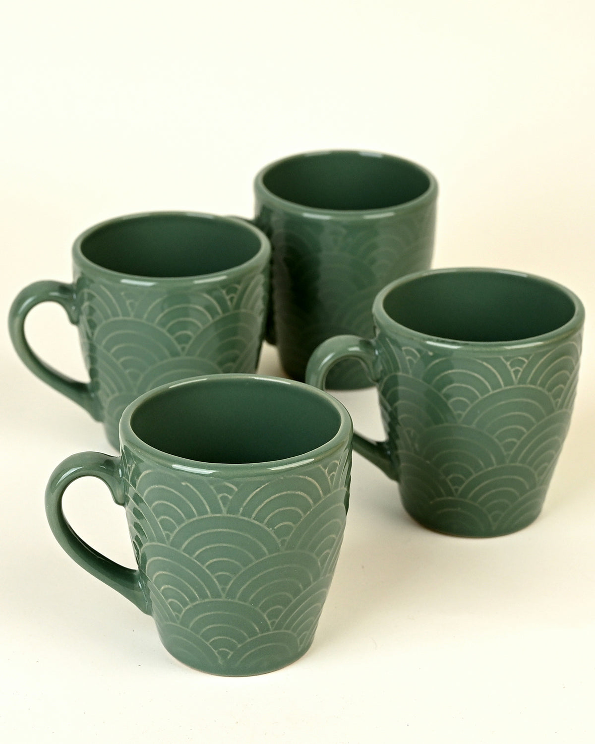 Pine Green Ceramic Coffee Mug Set of 4