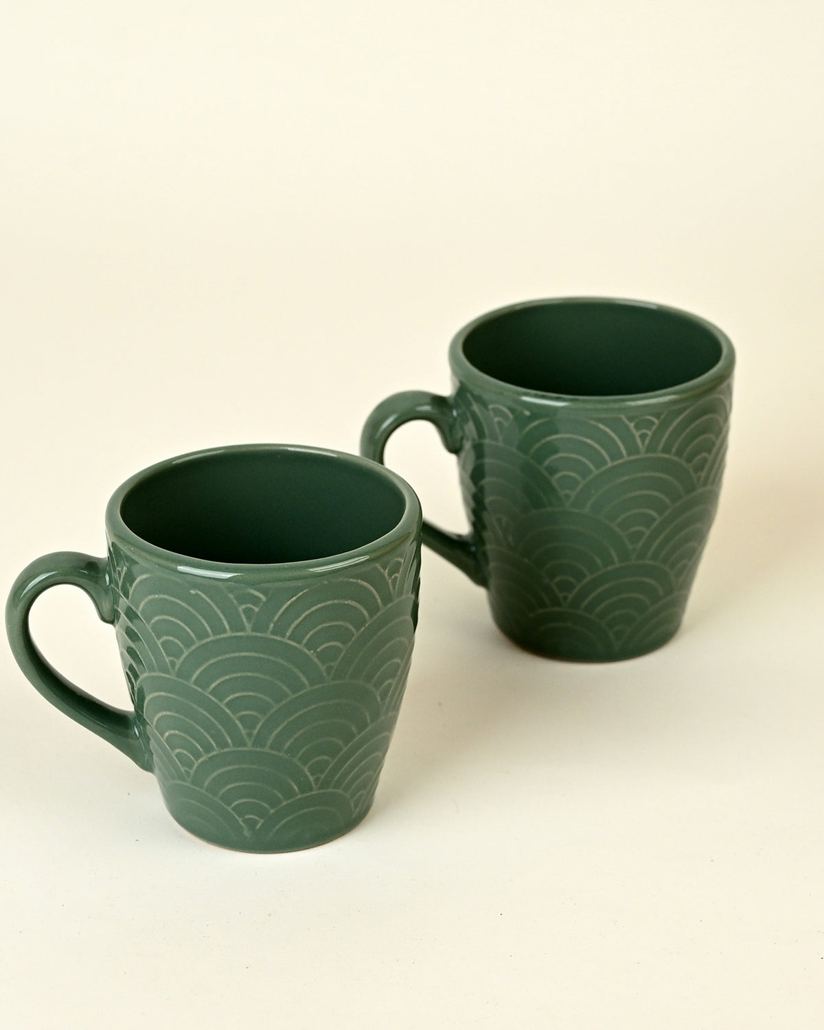 Pine Green Ceramic Coffee Mug Set of 2