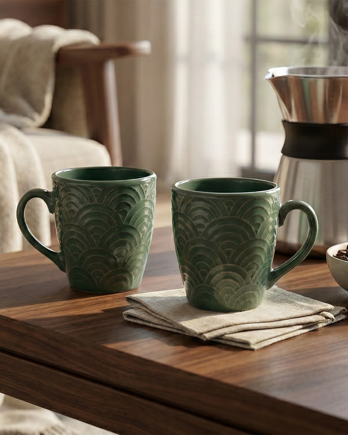 Pine Green Ceramic Coffee Mug Set of 2