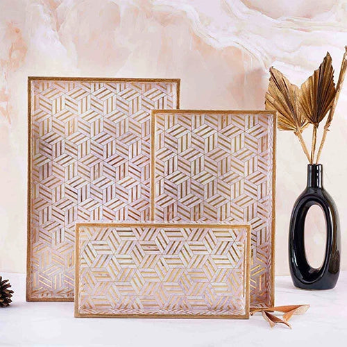 Golden Geometric Serving Tray (Set of 3)