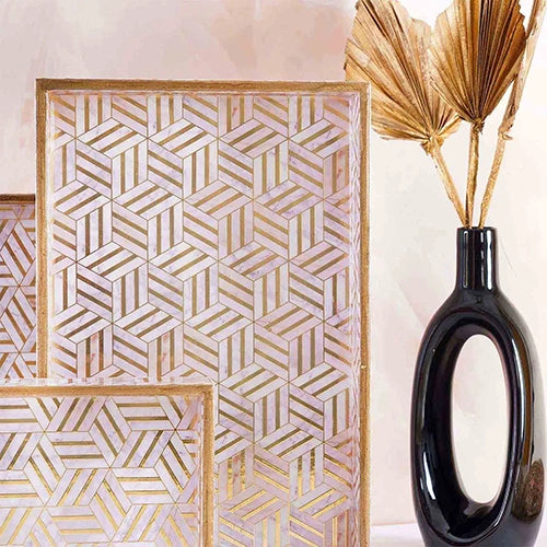 Golden Geometric Serving Tray (Set of 3)
