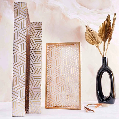 Golden Geometric Serving Tray (Set of 3)