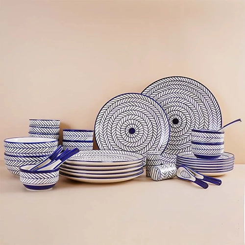 37 Pcs Blue Stripes Ceramic Dinner Set
