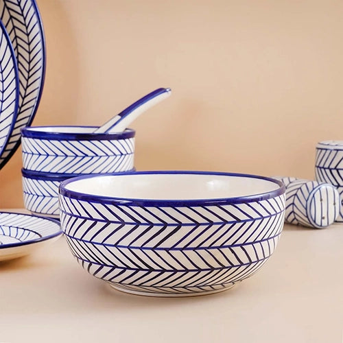 37 Pcs Blue Stripes Ceramic Dinner Set