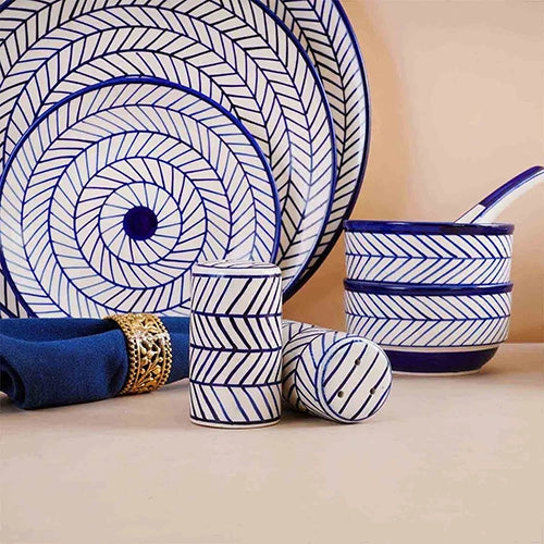 37 Pcs Blue Stripes Ceramic Dinner Set