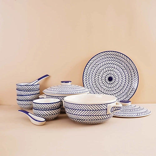 37 Pcs Blue Stripes Ceramic Dinner Set