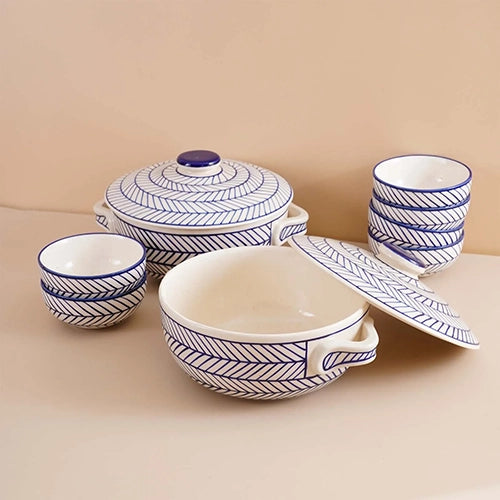 37 Pcs Blue Stripes Ceramic Dinner Set