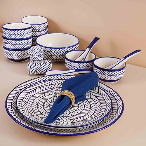 37 Pcs Blue Stripes Ceramic Dinner Set