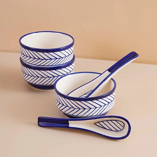 37 Pcs Blue Stripes Ceramic Dinner Set