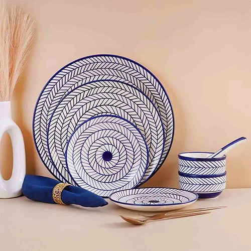 37 Pcs Blue Stripes Ceramic Dinner Set