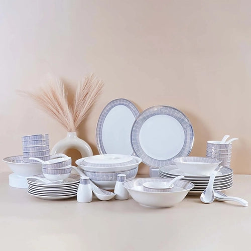 51 Pcs White and Blue Glossy Dinner Set