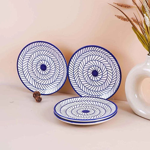 Indigo Chevron Ceramic Quarter Plate Set of 4 (7 Inch)