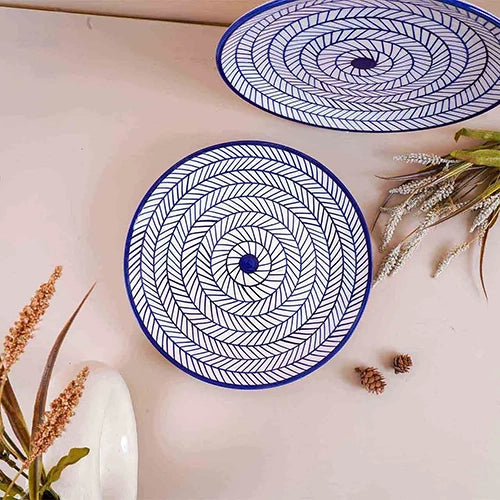 Indigo Chevron Ceramic Dinner Plate Set of 2 (10.5 Inch)