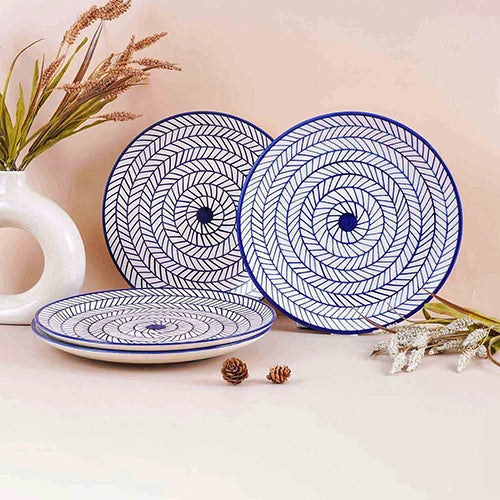 Indigo Chevron Ceramic Dinner Plate Set of 4 (10.5 Inch)