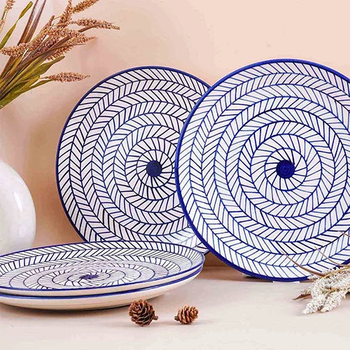 Indigo Chevron Ceramic Dinner Plate Set of 4 (10.5 Inch)