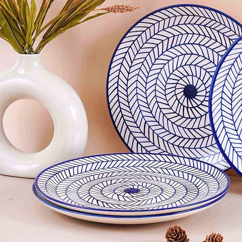 Indigo Chevron Ceramic Dinner Plate Set of 4 (10.5 Inch)