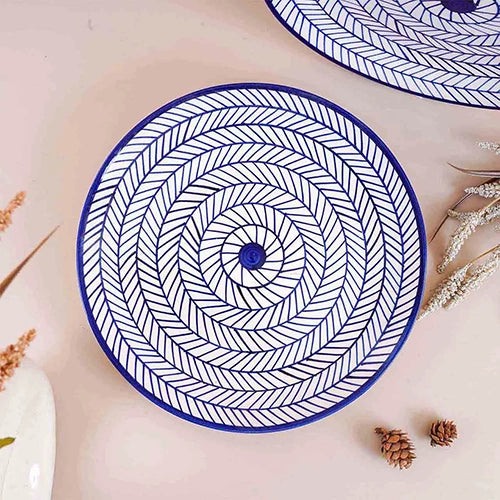 Indigo Chevron Ceramic Dinner Plate Set of 4 (10.5 Inch)