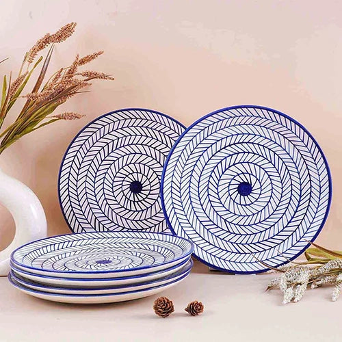 Indigo Chevron Ceramic Dinner Plate Set of 6 (10.5 Inch)